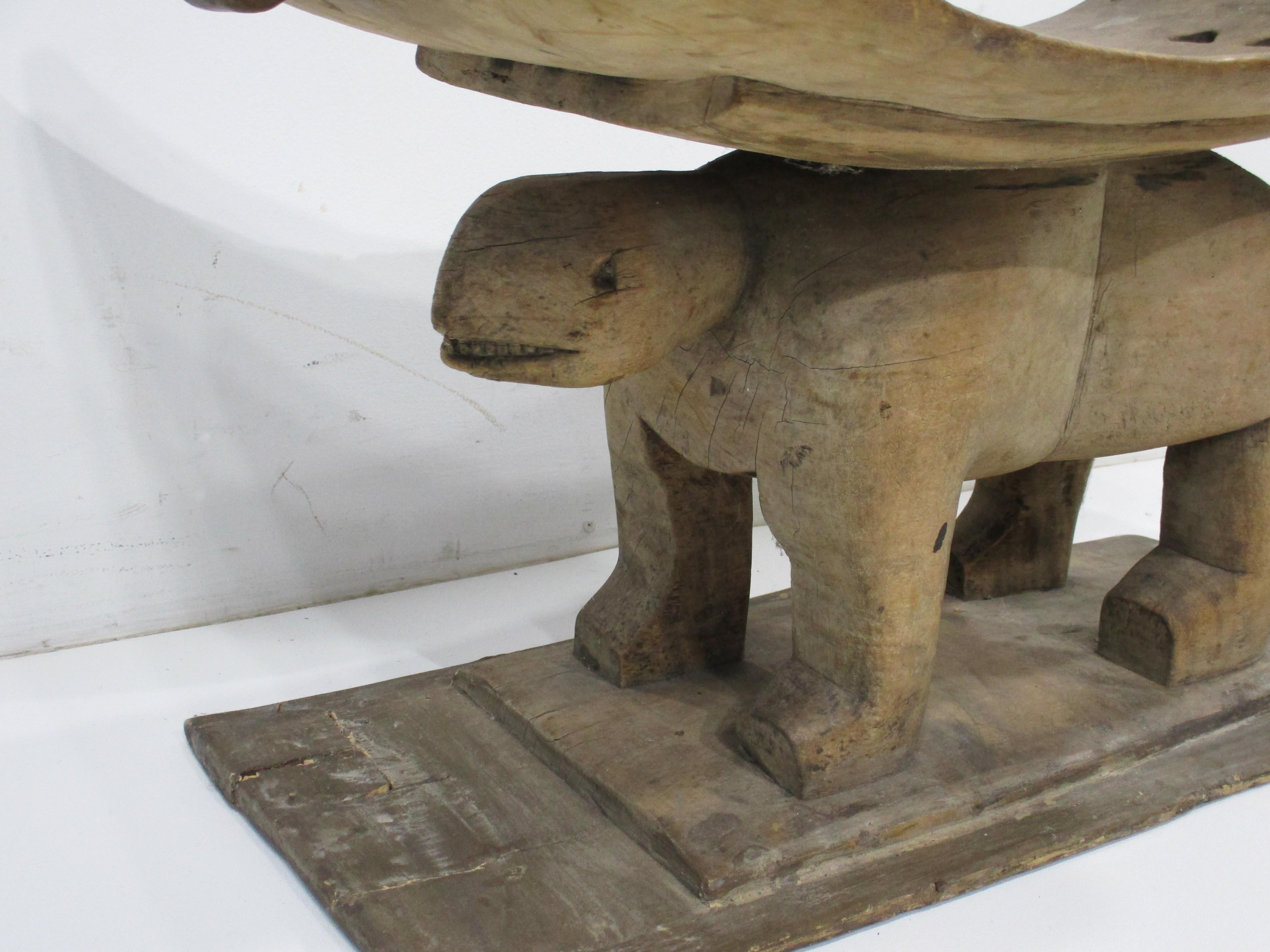Ghanaian African Ashanti Styled Wood Carved Animal Stool / Ottoman Ghana For Sale