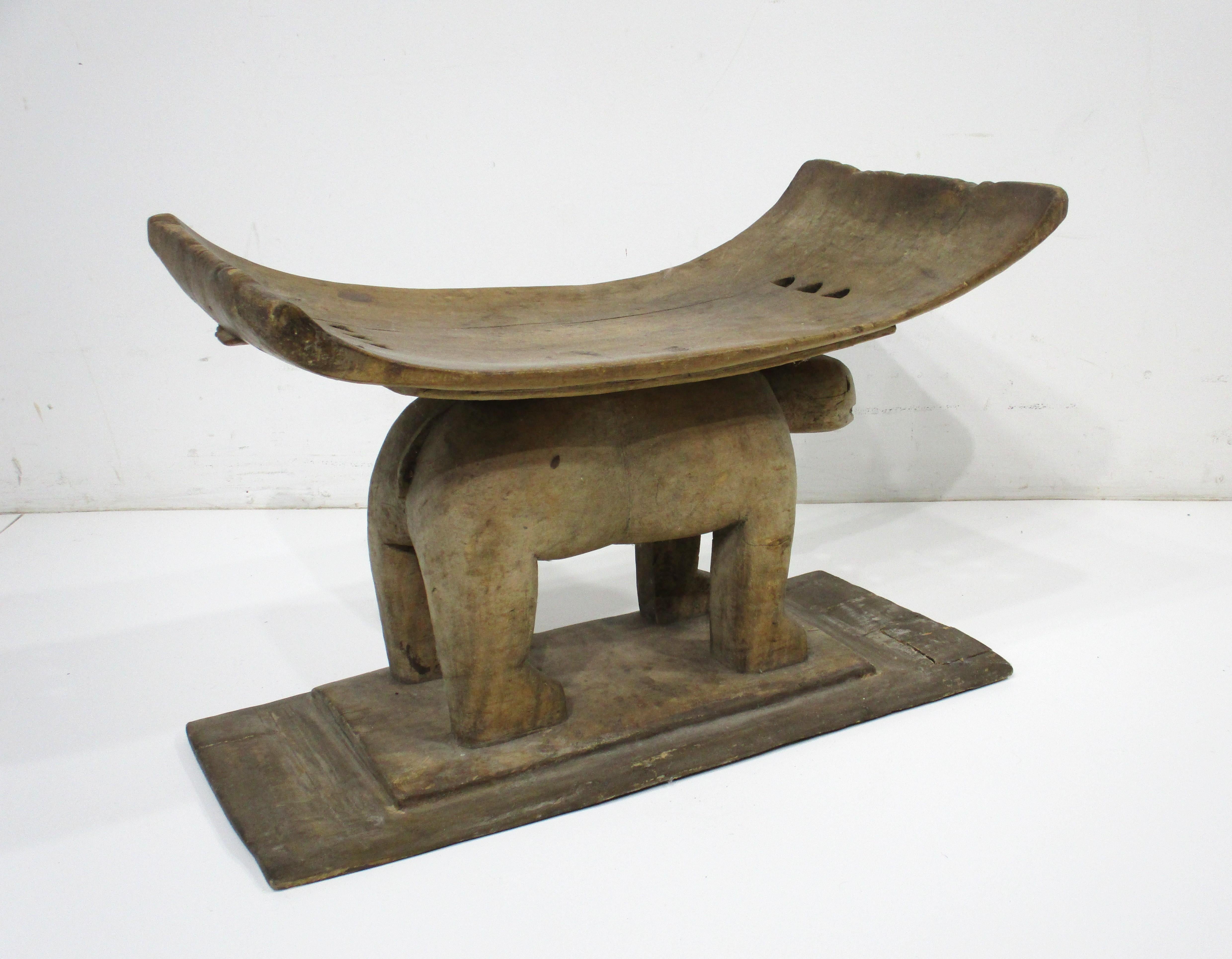 20th Century African Ashanti Styled Wood Carved Animal Stool / Ottoman Ghana For Sale