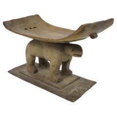 African Ashanti Styled Wood Carved Animal Stool / Ottoman Ghana