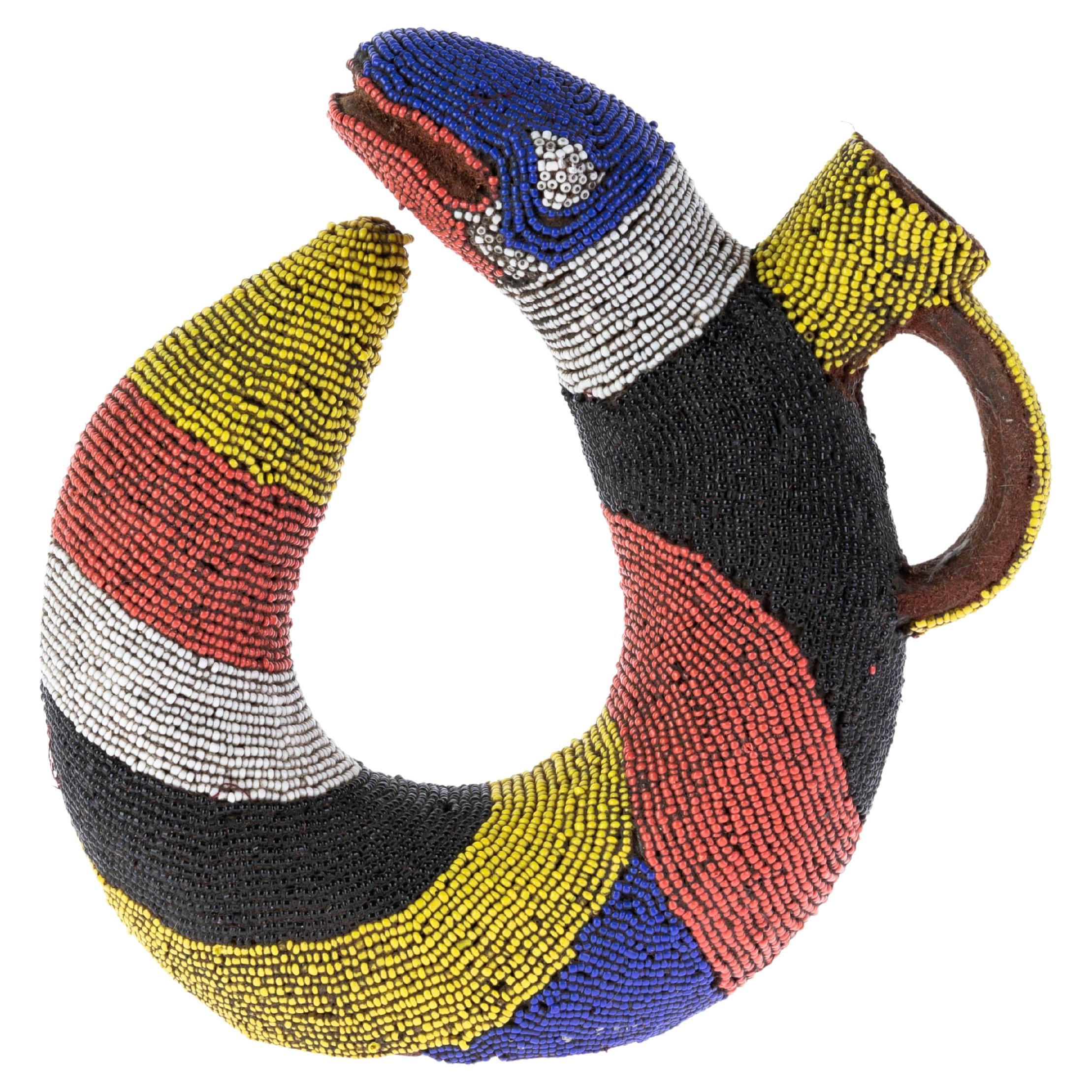 Portacandele africano Bamileke Camerun con perline a forma di serpente