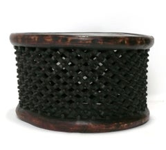 African Bamileke Coffee Table Handcarved Textural Design Tribal Boho Mid Century
