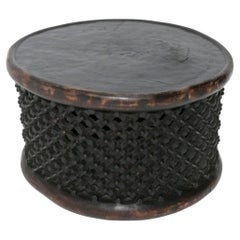 African Bamileke Coffee Table Handcarved Textural Design Tribal Boho Mid Century