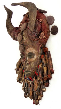 African Bamileke Tribal Mask from Cameroon with Horns
