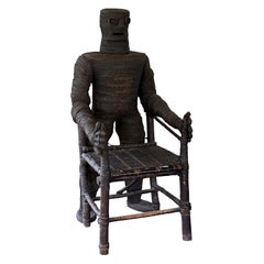 African Basket weave figural chiefs chair