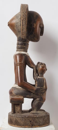 African Baule statue Mother with Childs, Ivory Coast mid XXem