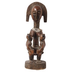 statue africaine Baule Mère et enfants, côte ivoire du milieu  XXem