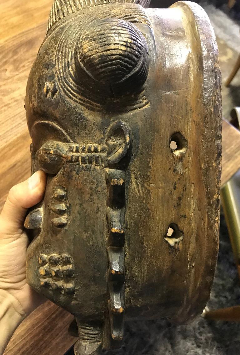 Hand-Carved African Baule Tribe Intricately Carved Wood Fertility Mask