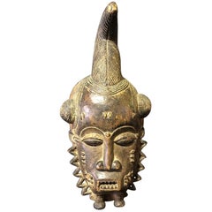 African Baule Tribe Intricately Carved Wood Fertility Mask