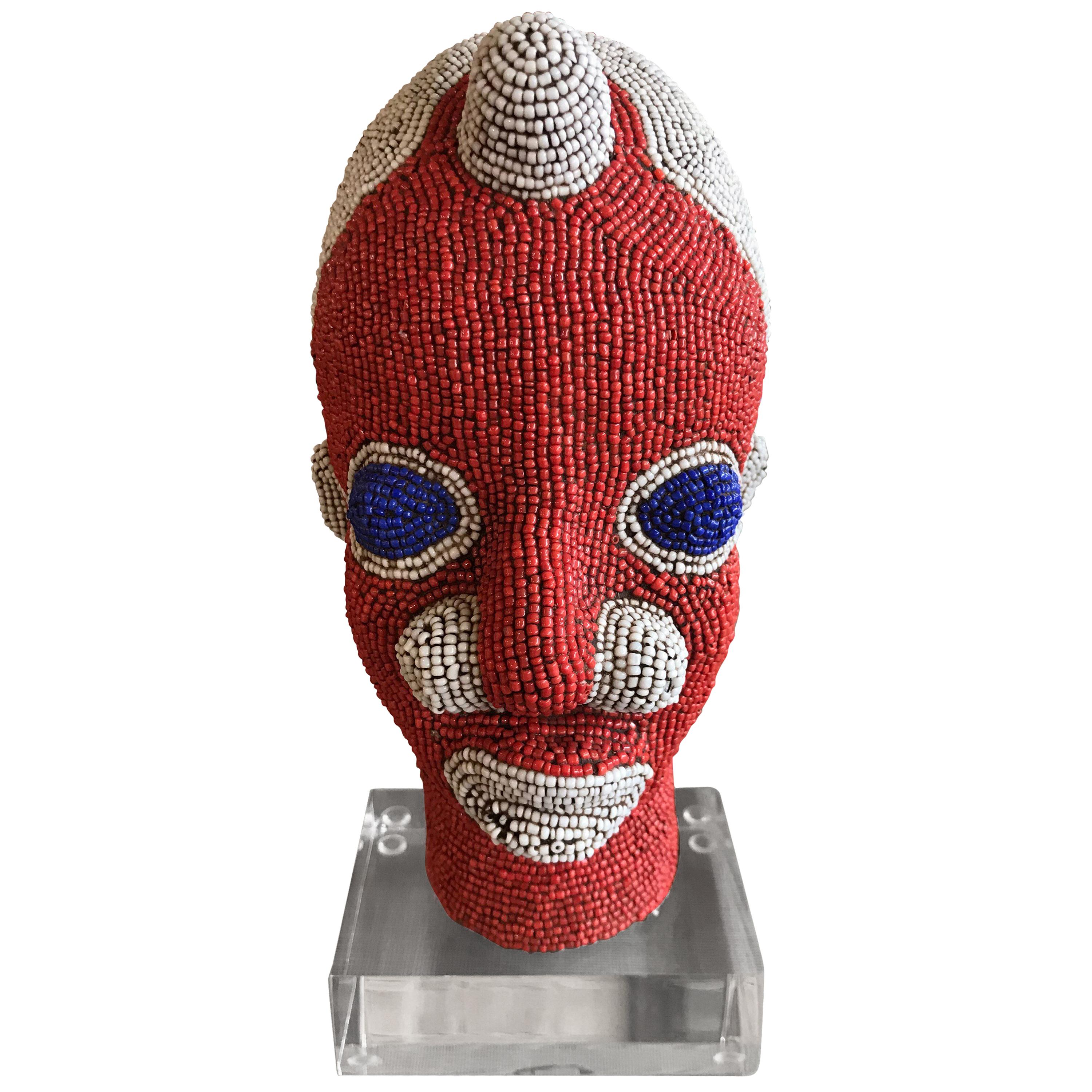 African Beaded Head from Cameroon
