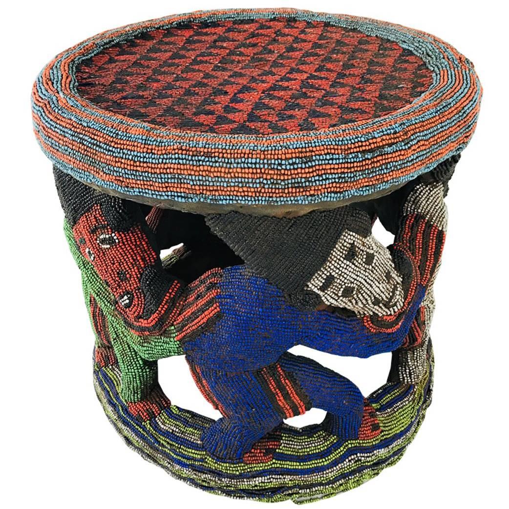 African Beaded Round Side Table