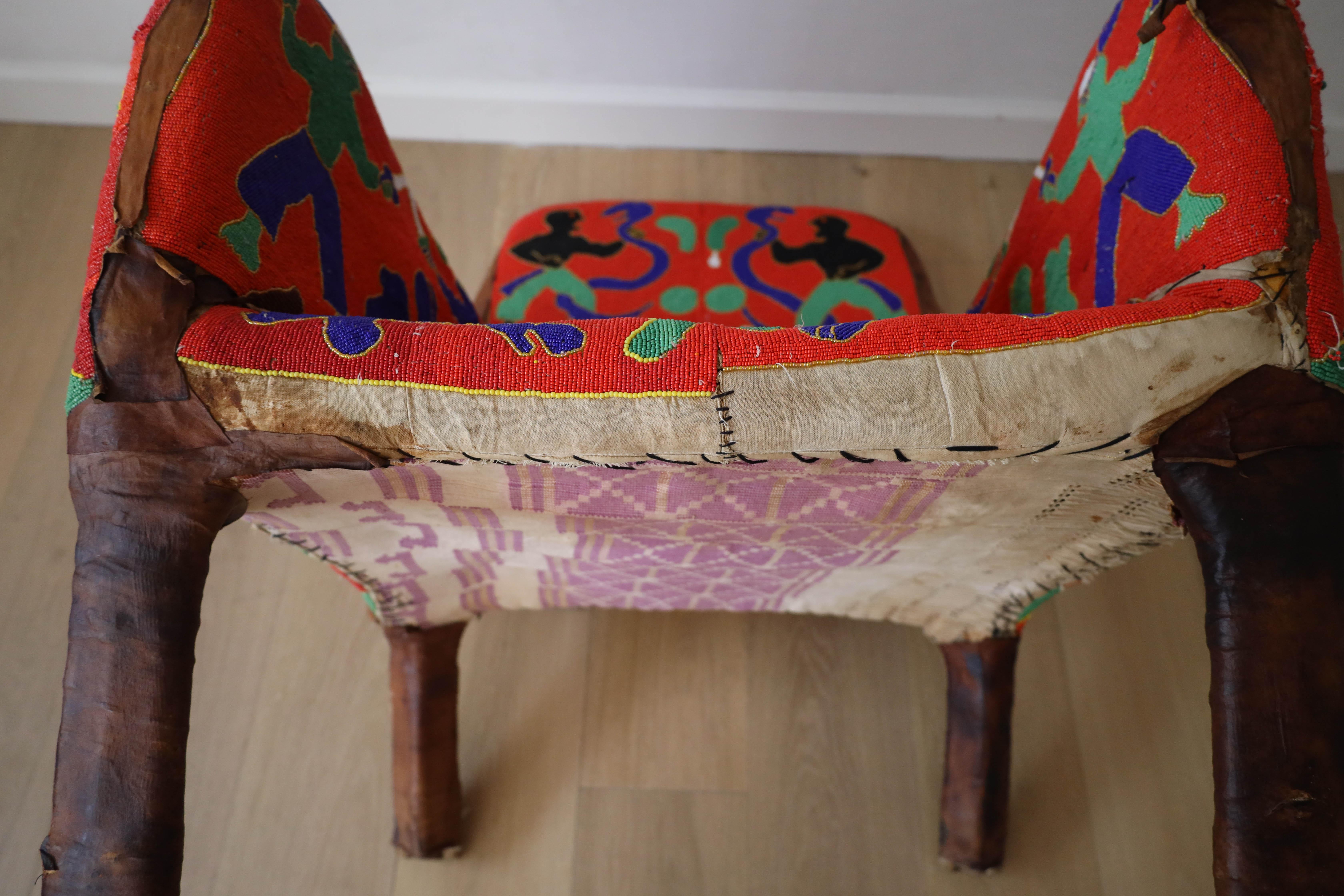 African Beaded Yoruba Chair, 20th Century For Sale 8