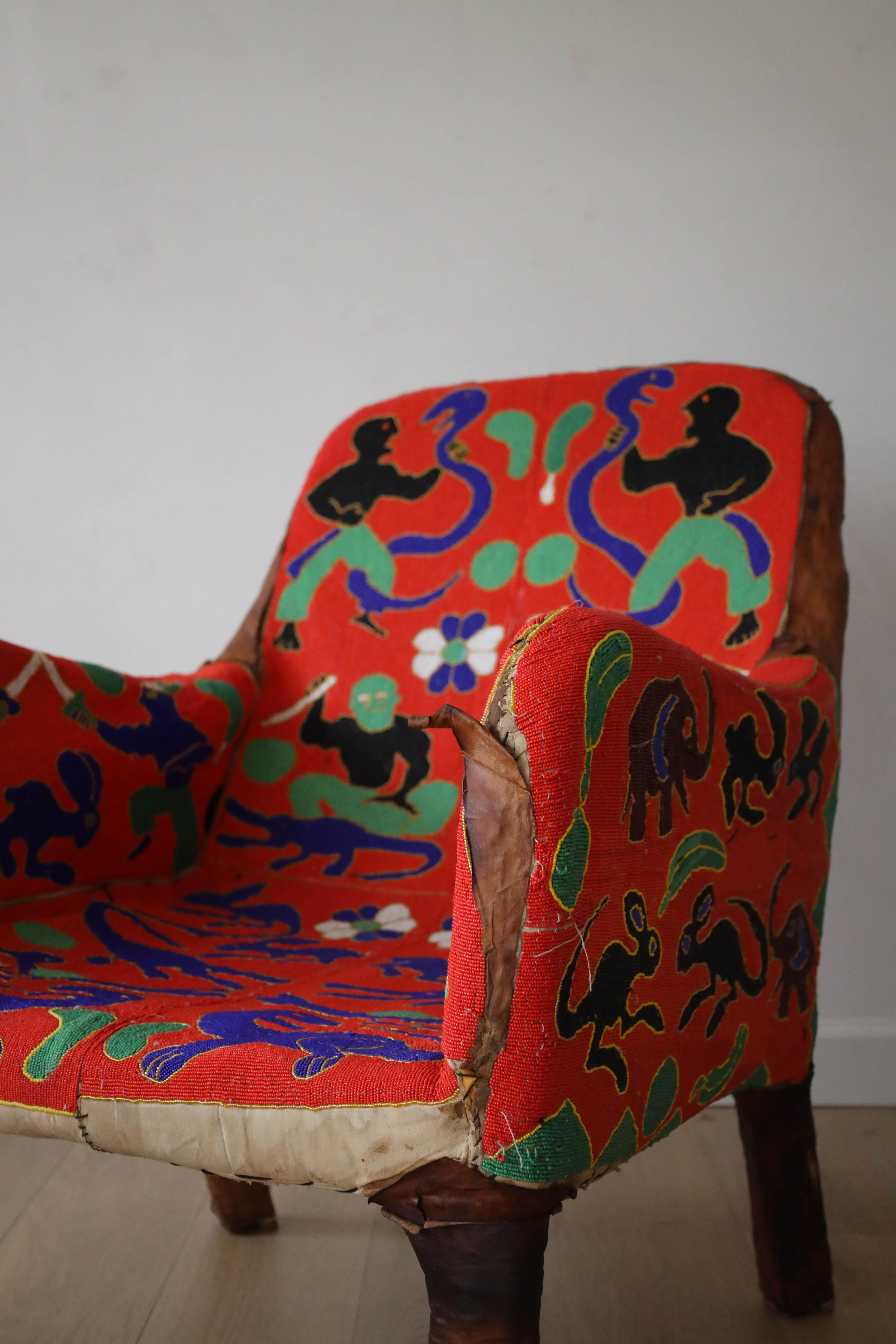 Perlé Chaise africaine Yoruba perlée, 20e siècle en vente