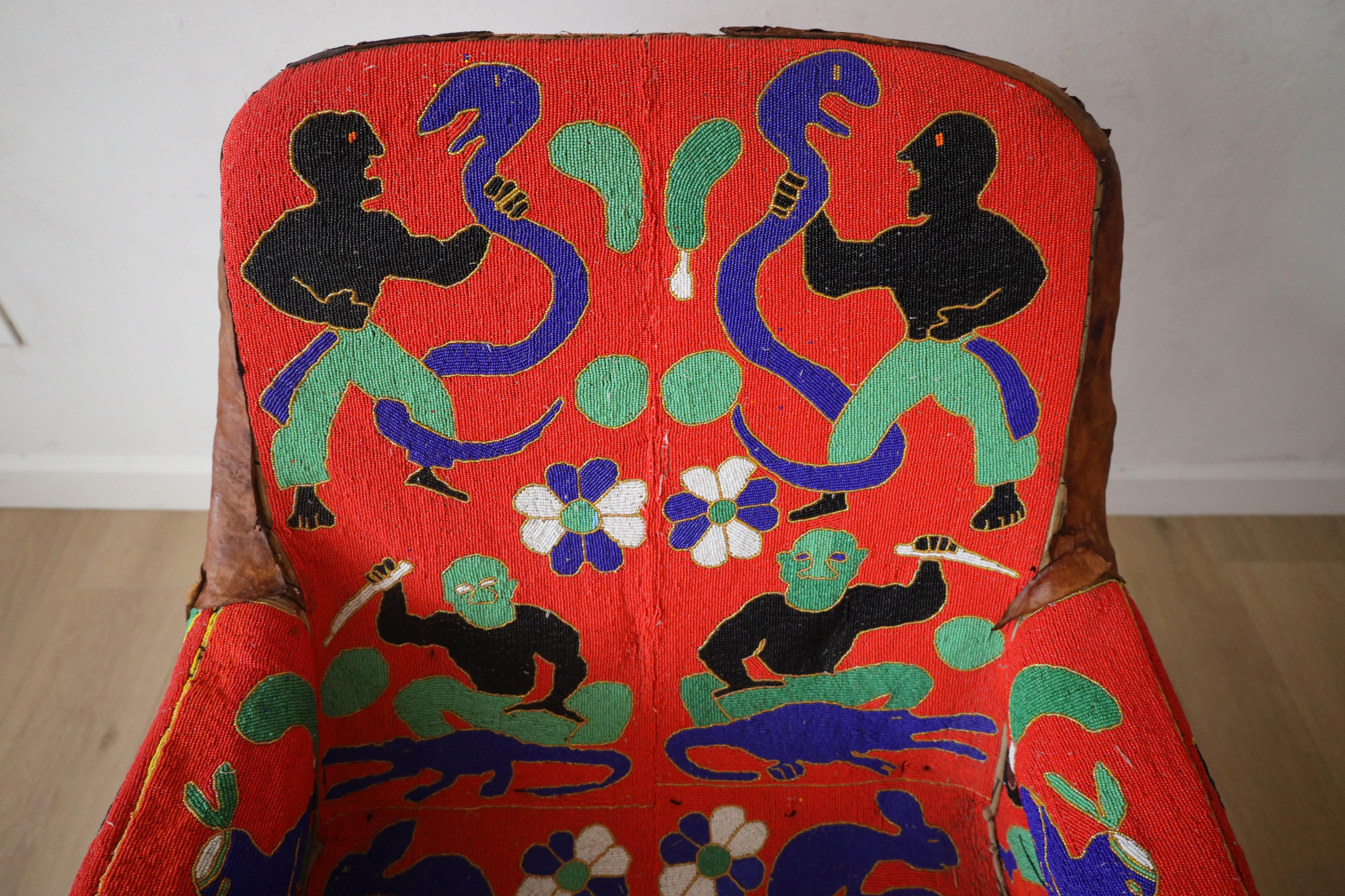 Nigerian African Beaded Yoruba Chair, 20th Century For Sale