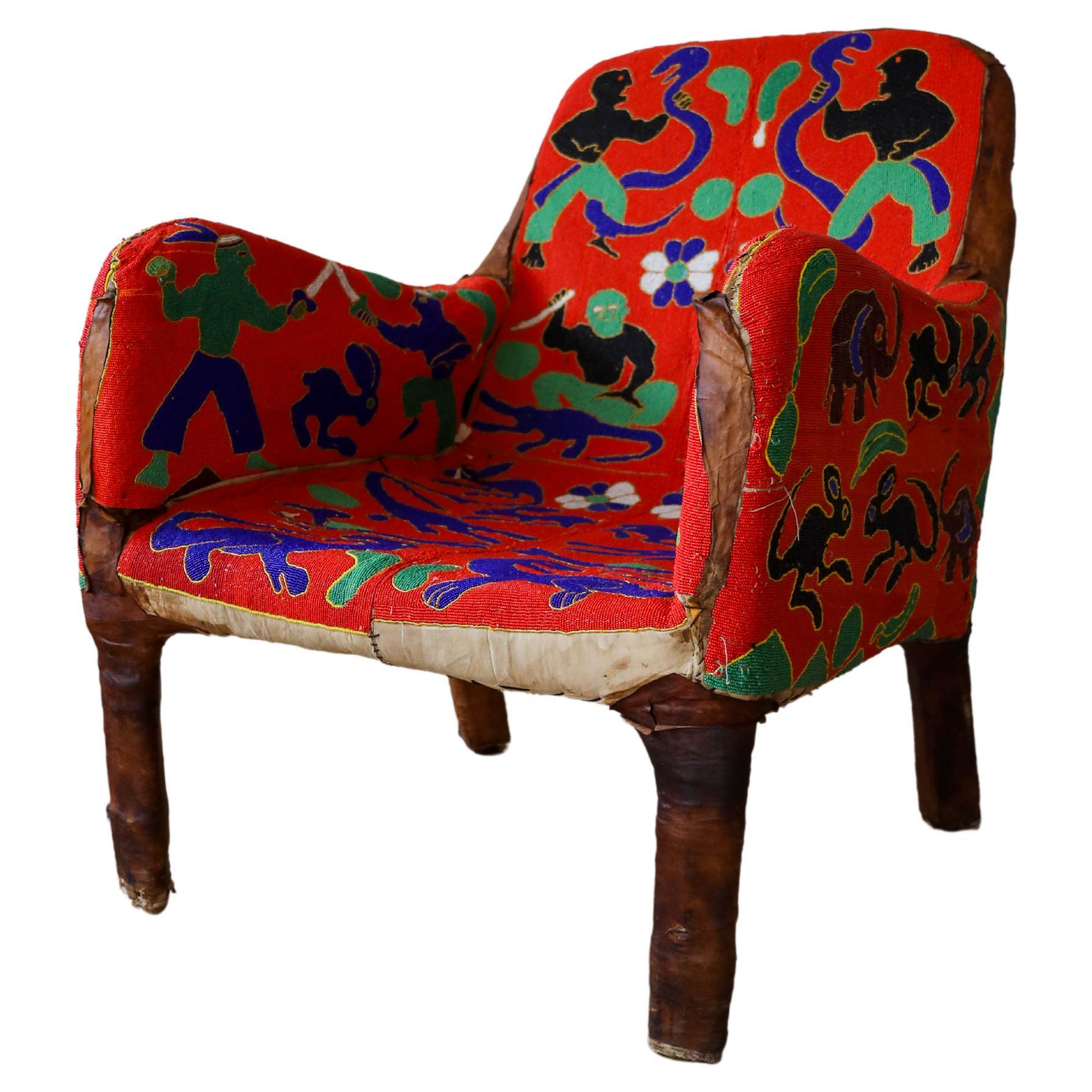 African Beaded Yoruba Chair, 20th Century
