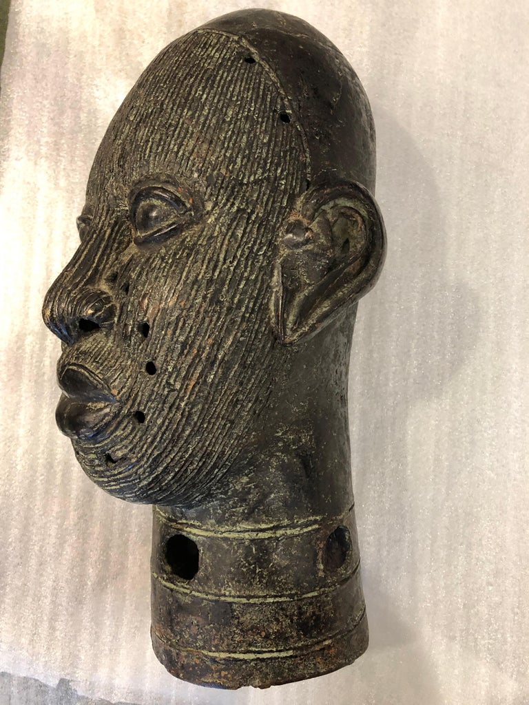 Beninese African Benin Bronze Head For Sale