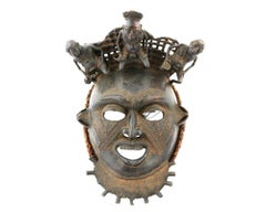 African Benin People Bronze Wall Mask With Figures