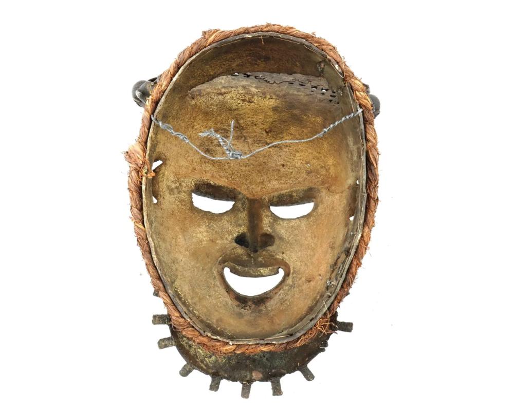 Beninese African Benin People Bronze Wall Mask With Figures