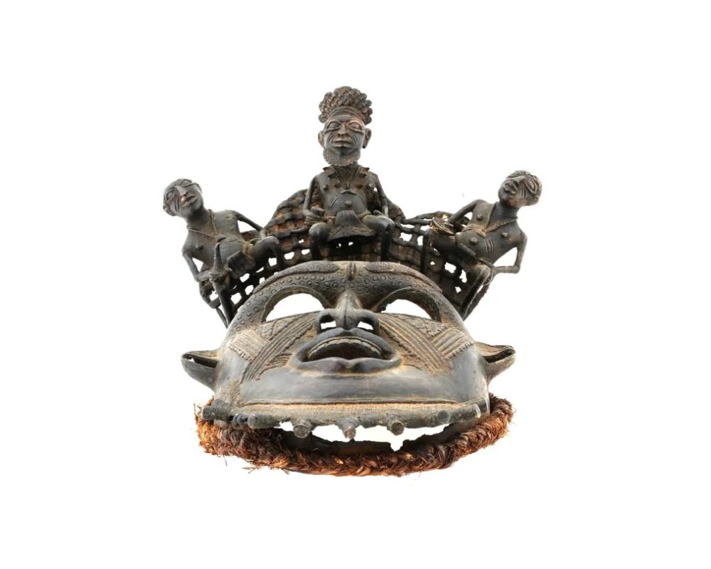 African Benin People Bronze Wall Mask With Figures 1
