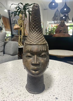 African Benin Yoruba Oba Head of Queen Idia Large Bronze Head Bust Sculpture