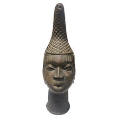 Scultura africana Benin Yoruba Oba Testa della Regina Idia Grande Testa di Bronzo Busto Scultura