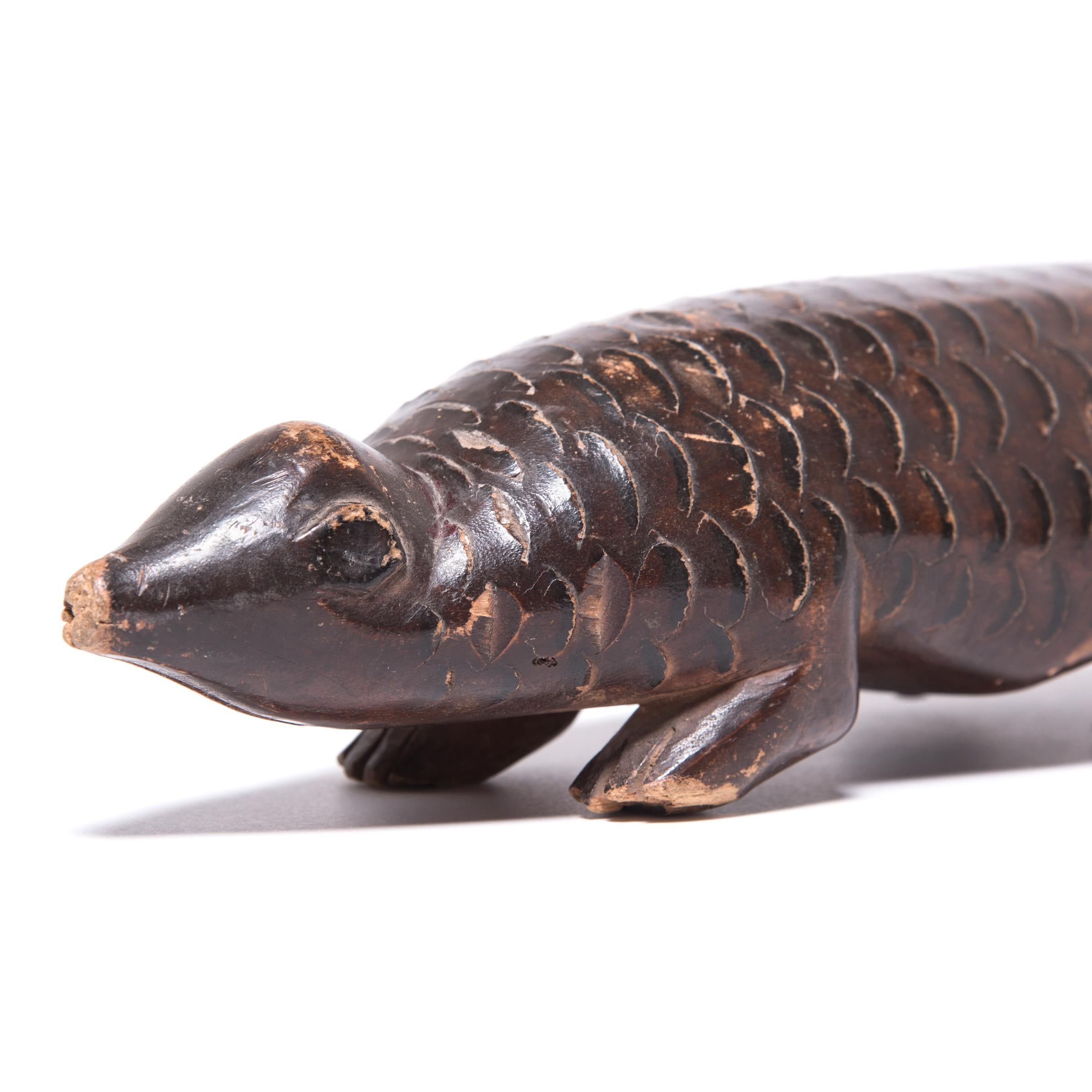 Hand-Carved African Bete Wooden Pangolin