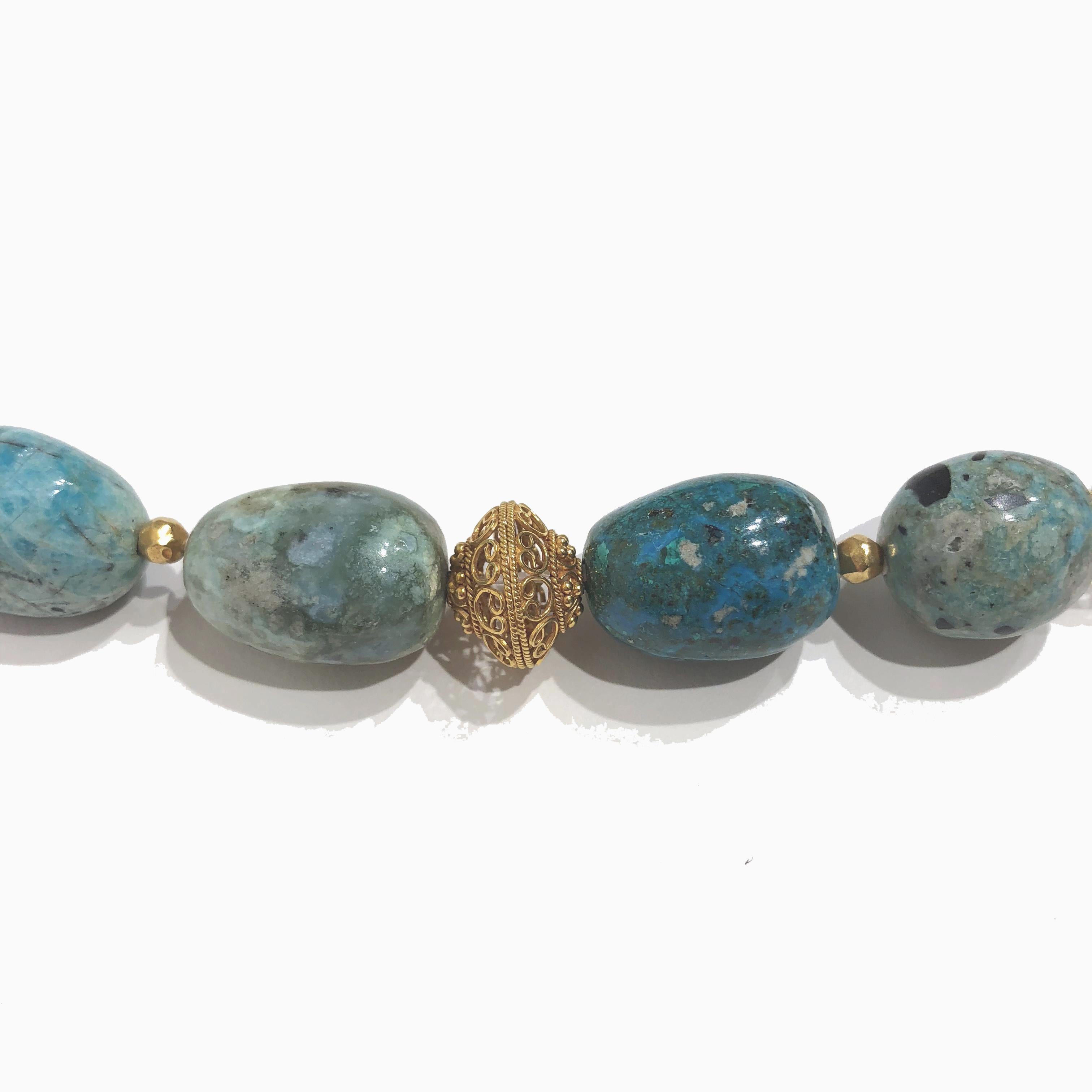Contemporary African Blue Opal and 18 Karat Gold Bead Necklace
