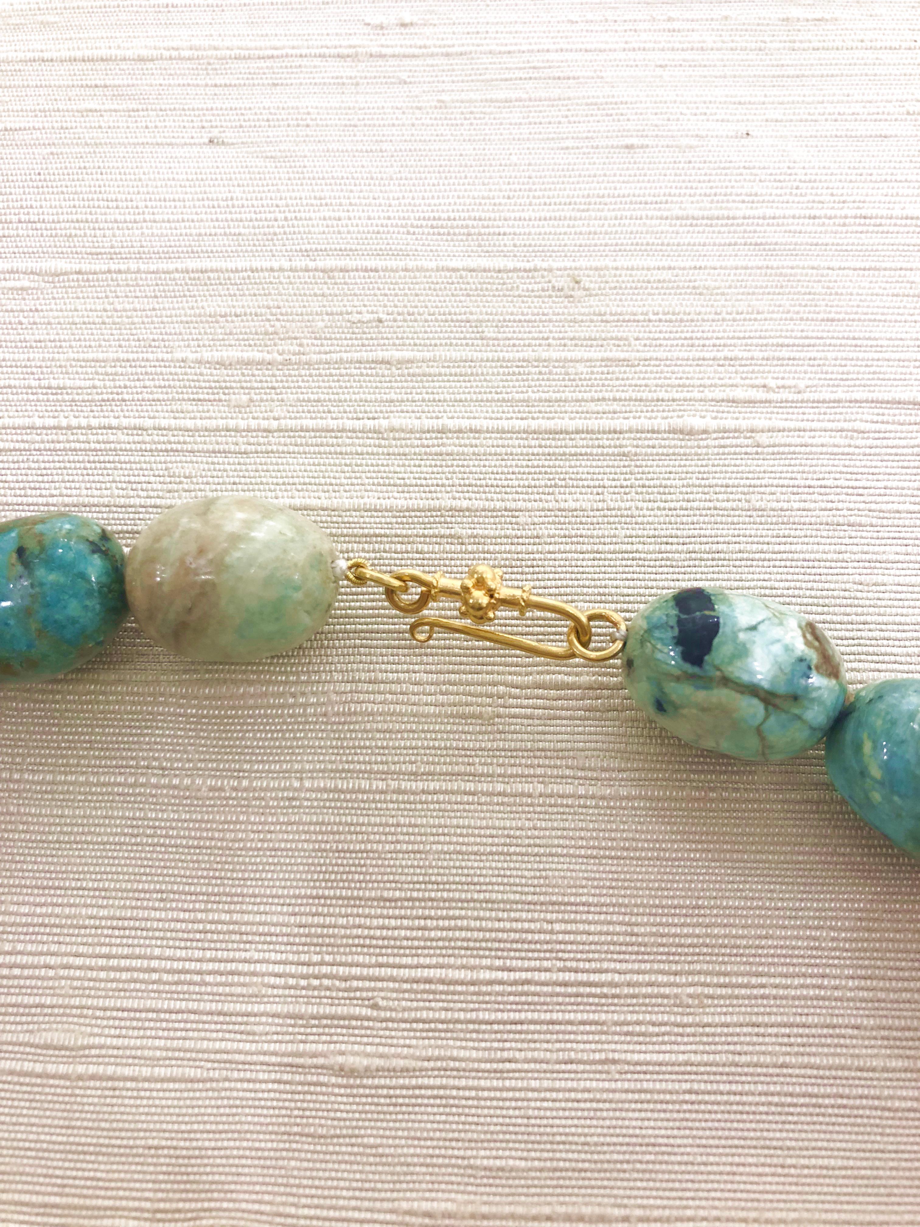 Women's African Blue Opal and 18 Karat Gold Bead Necklace