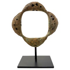 African Bronze Currency, Geometric Motifs, Well Patinaed, on a Display Stand