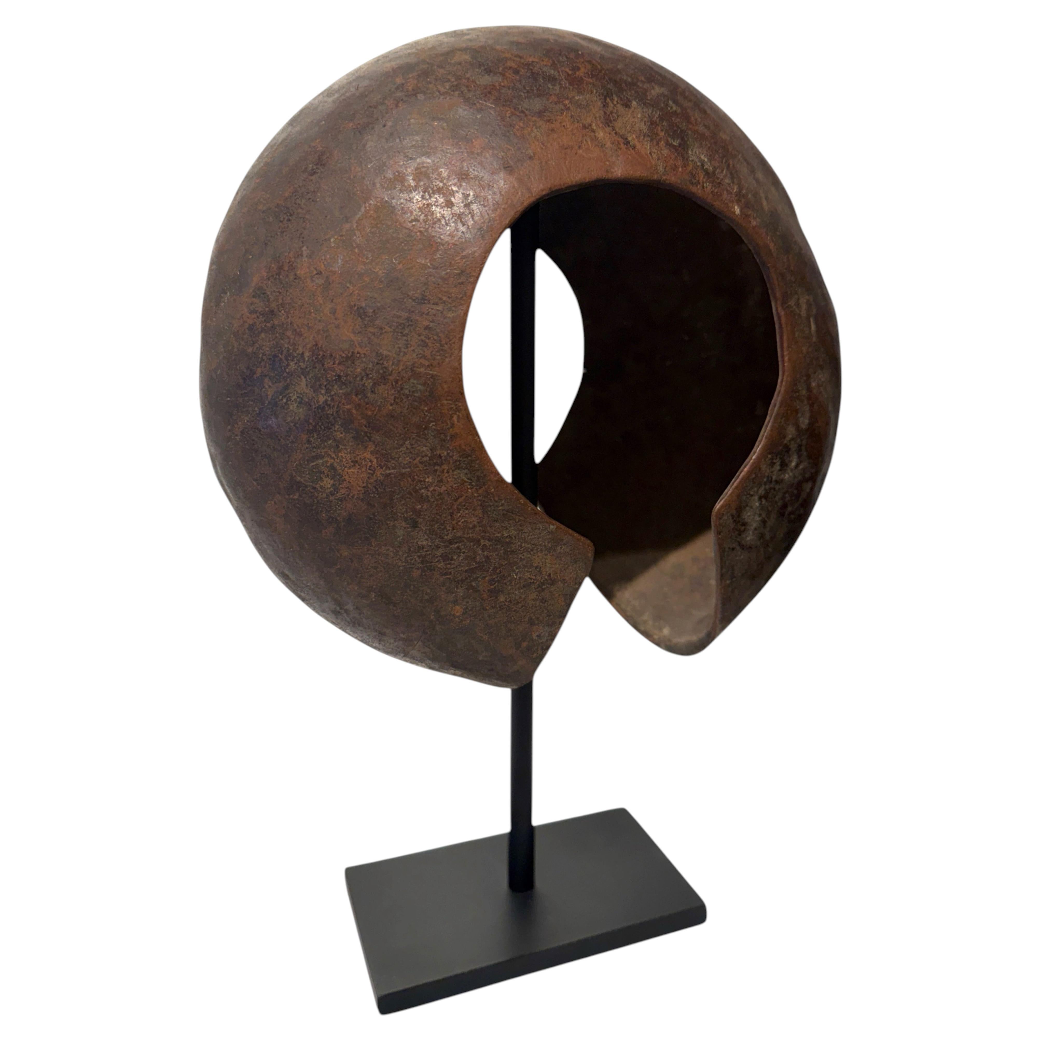 African Bronze Currency Sculpture, Circular Form, Rich Patina Decor