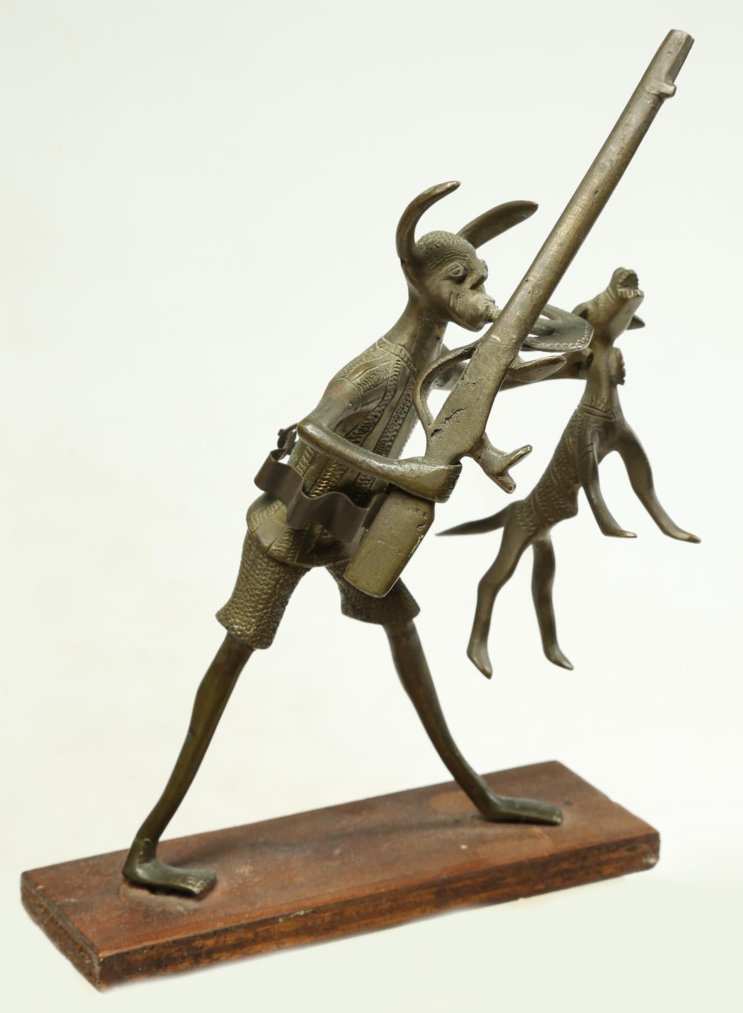 Tribal African Bronze Figure with Rifle Benin 'Dahomey' Early 20th Century African Art For Sale