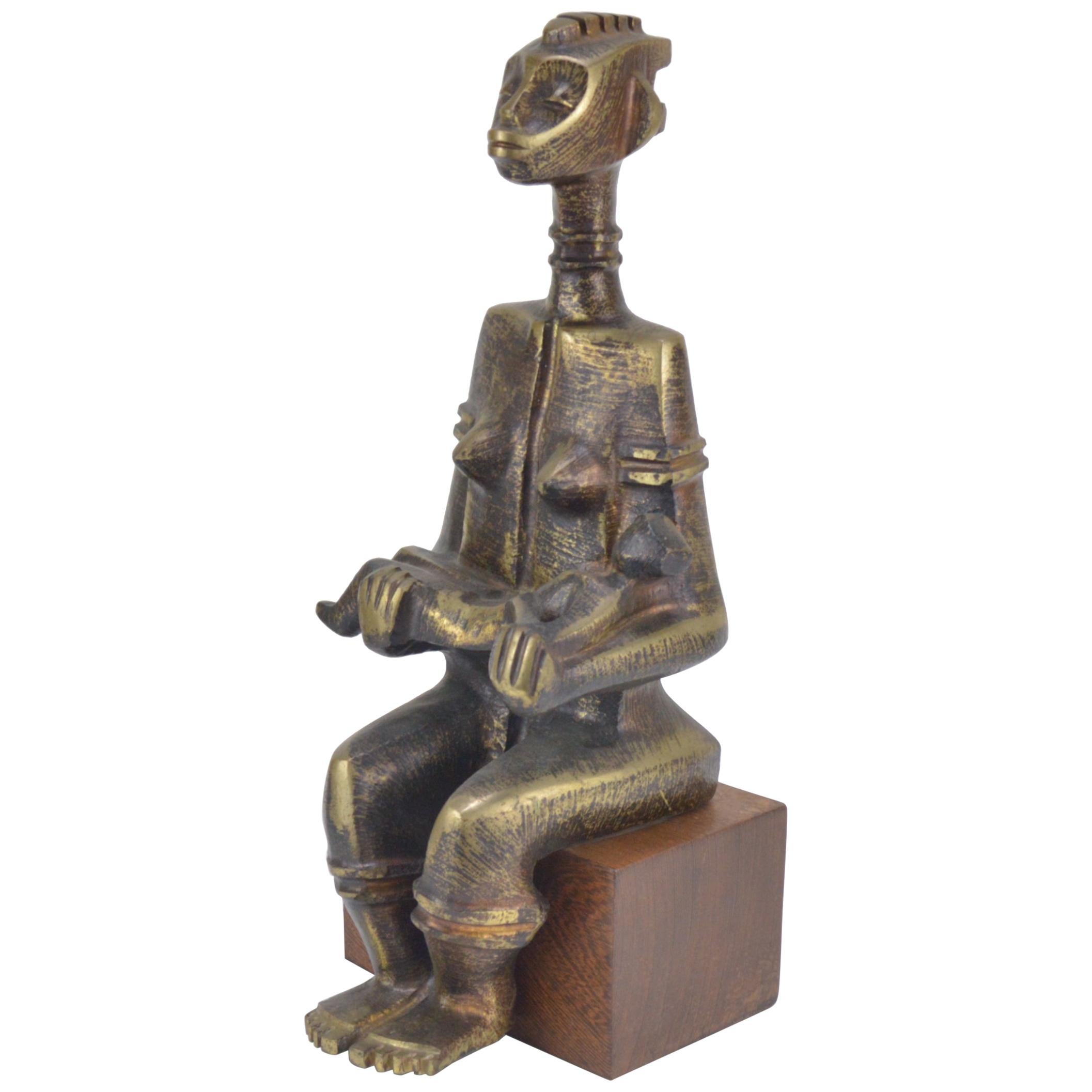 African Bronze Sculpture Signed A. Lambote Congolese School For Sale