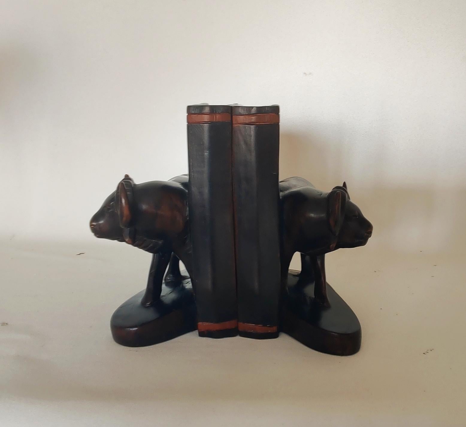 Wood African Buffallo trópical wood bookends For Sale