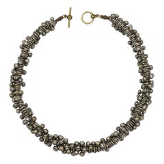 African Bug Bead Necklace, Old Hand-Cast Metal Beads