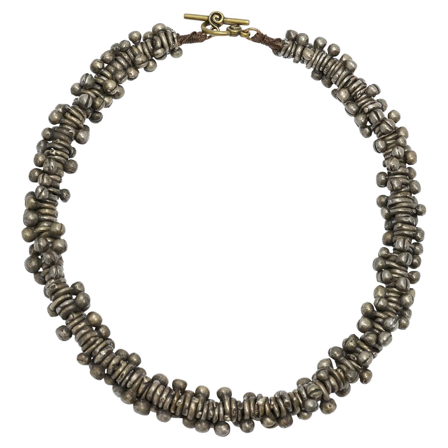 African Bug Bead Necklace, Old Hand-Cast Metal Beads