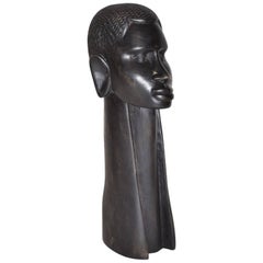 Buste africain sculpté en bois d'ébène