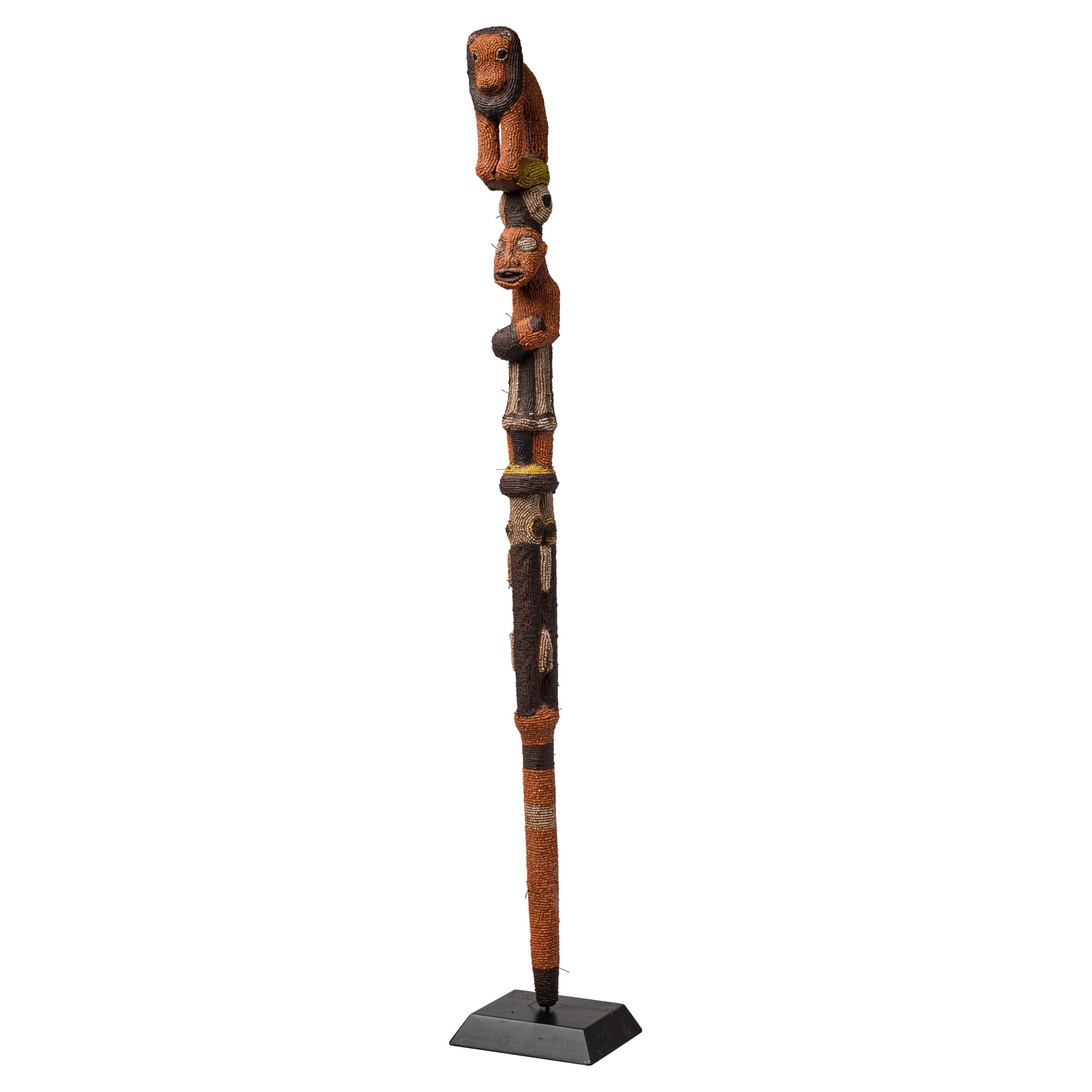 African Cameroon 20th-Century Beaded Totem Walking Stick on Base For Sale