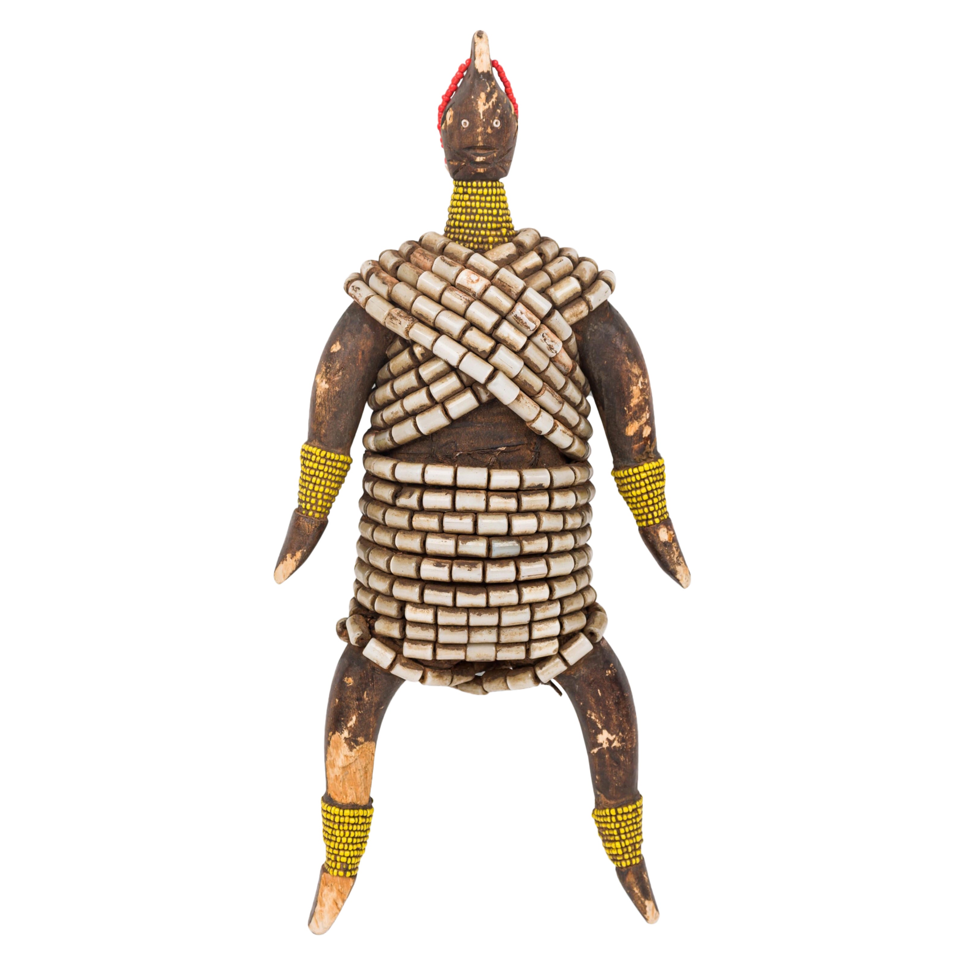 African Cameroon 20th Century Carved Wood 
Beaded Namur Doll Female Figure For Sale