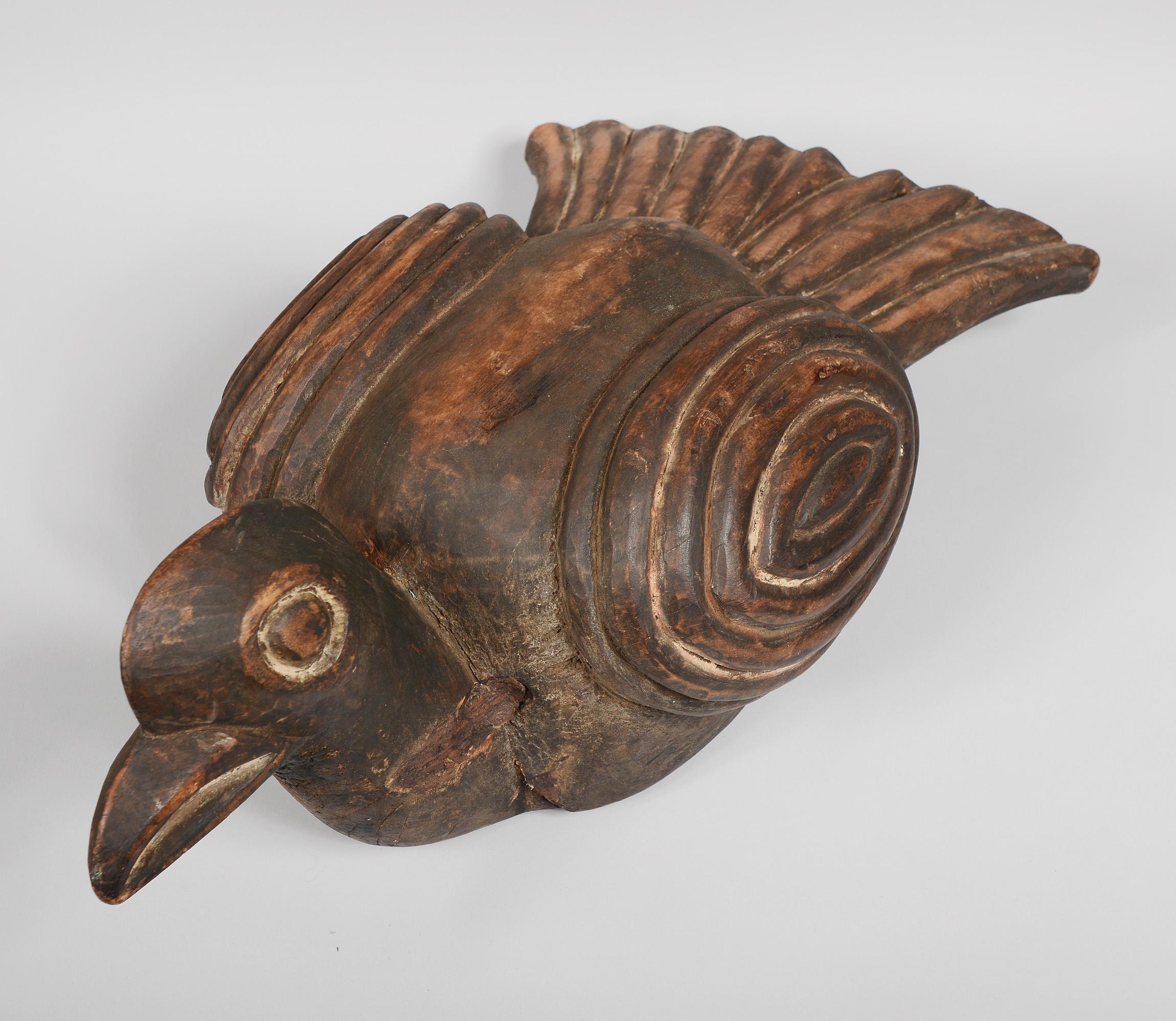 Tribal African Cameroon Bamileke Carved Wood Bird Headdress Mask