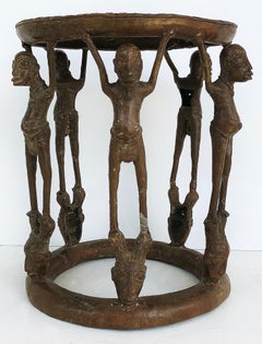 African Cameroon Bronze Figural Occasional/Side Table, Modern-late 20th Century