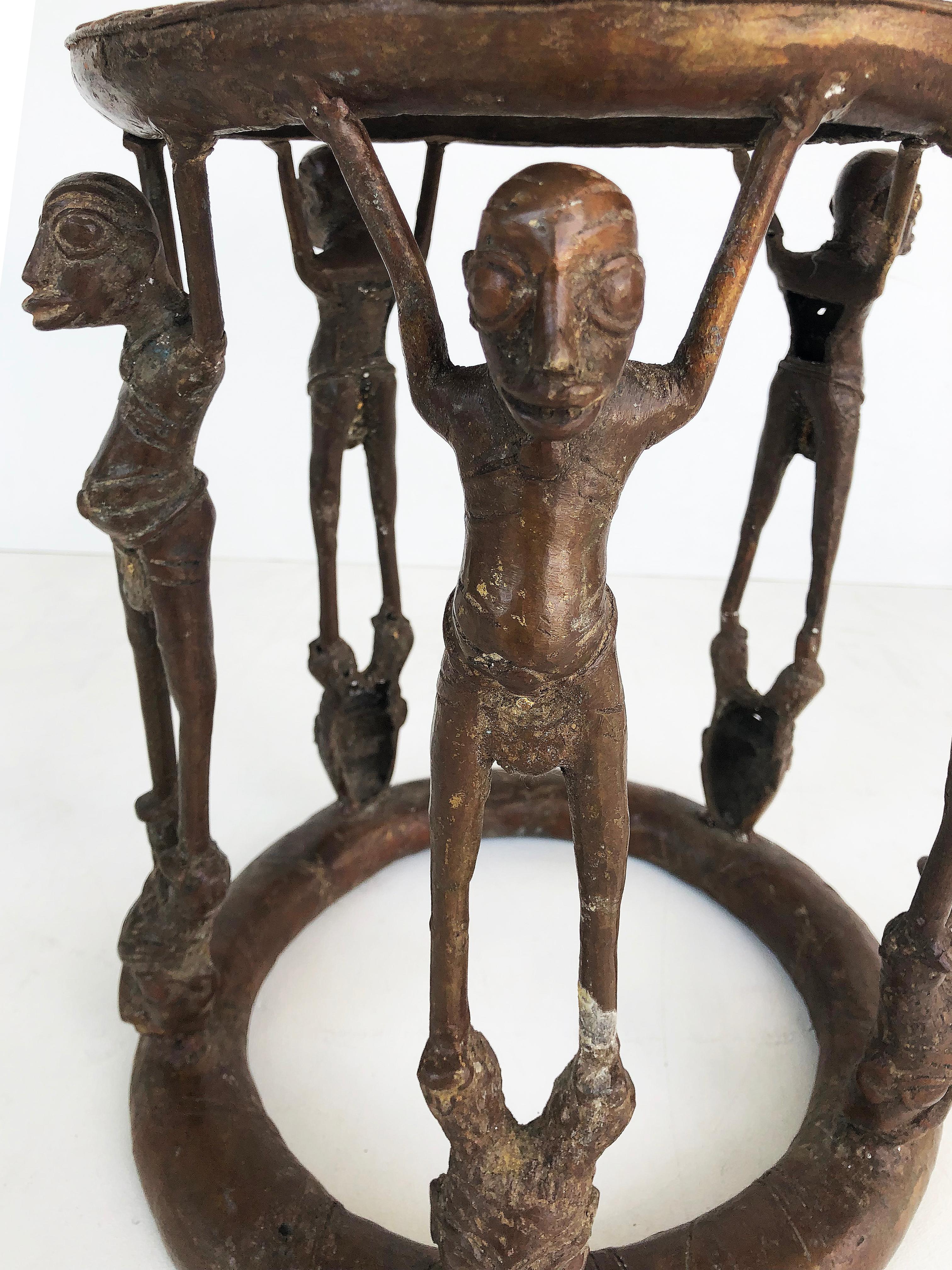 Gilt African Cameroon Bronze Figural Occasional/Side Table, Modern-late 20th Century For Sale