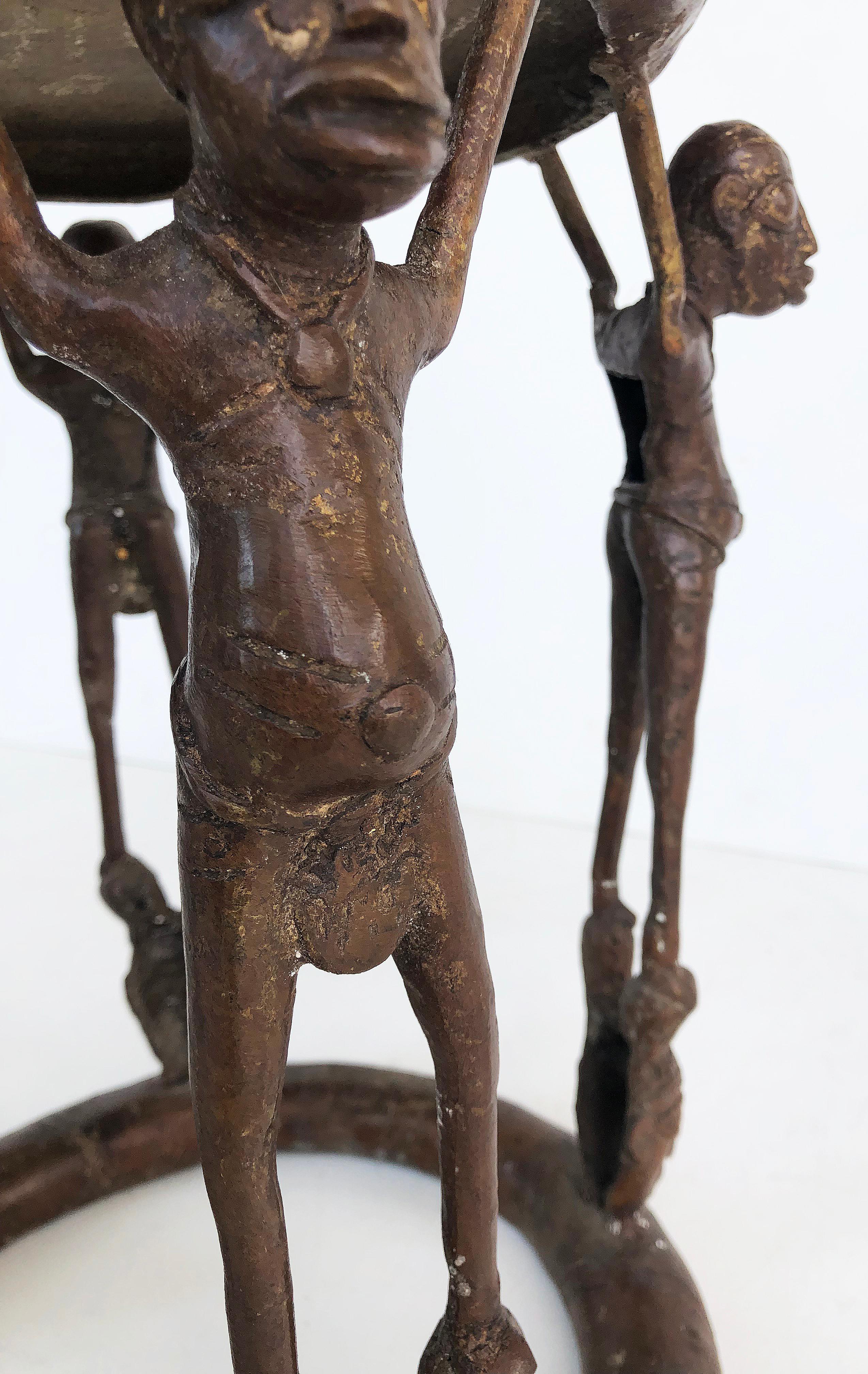 African Cameroon Bronze Figural Occasional/Side Table, Modern-late 20th Century In Good Condition For Sale In Miami, FL