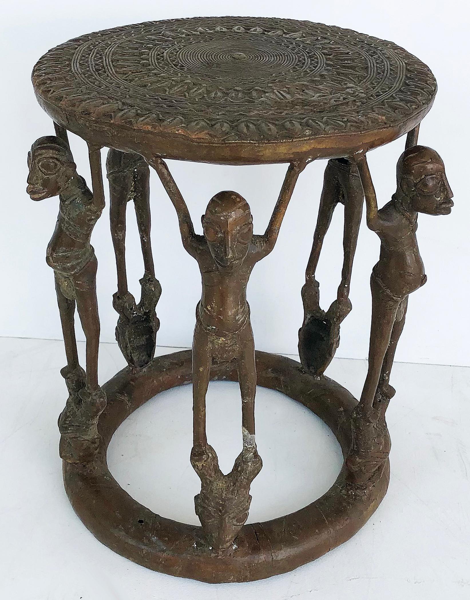 African Cameroon Bronze Figural Occasional/Side Table, Modern-late 20th Century For Sale 2