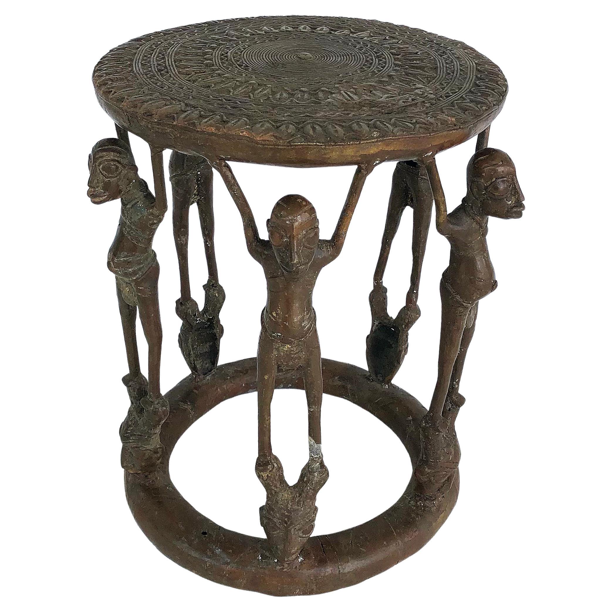 African Cameroon Bronze Figural Occasional/Side Table, Modern-late 20th Century For Sale