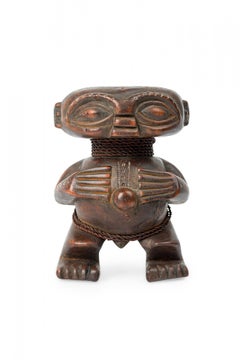 African Cameroon Contemporary Carved Wood Pygmy Squatting Figure