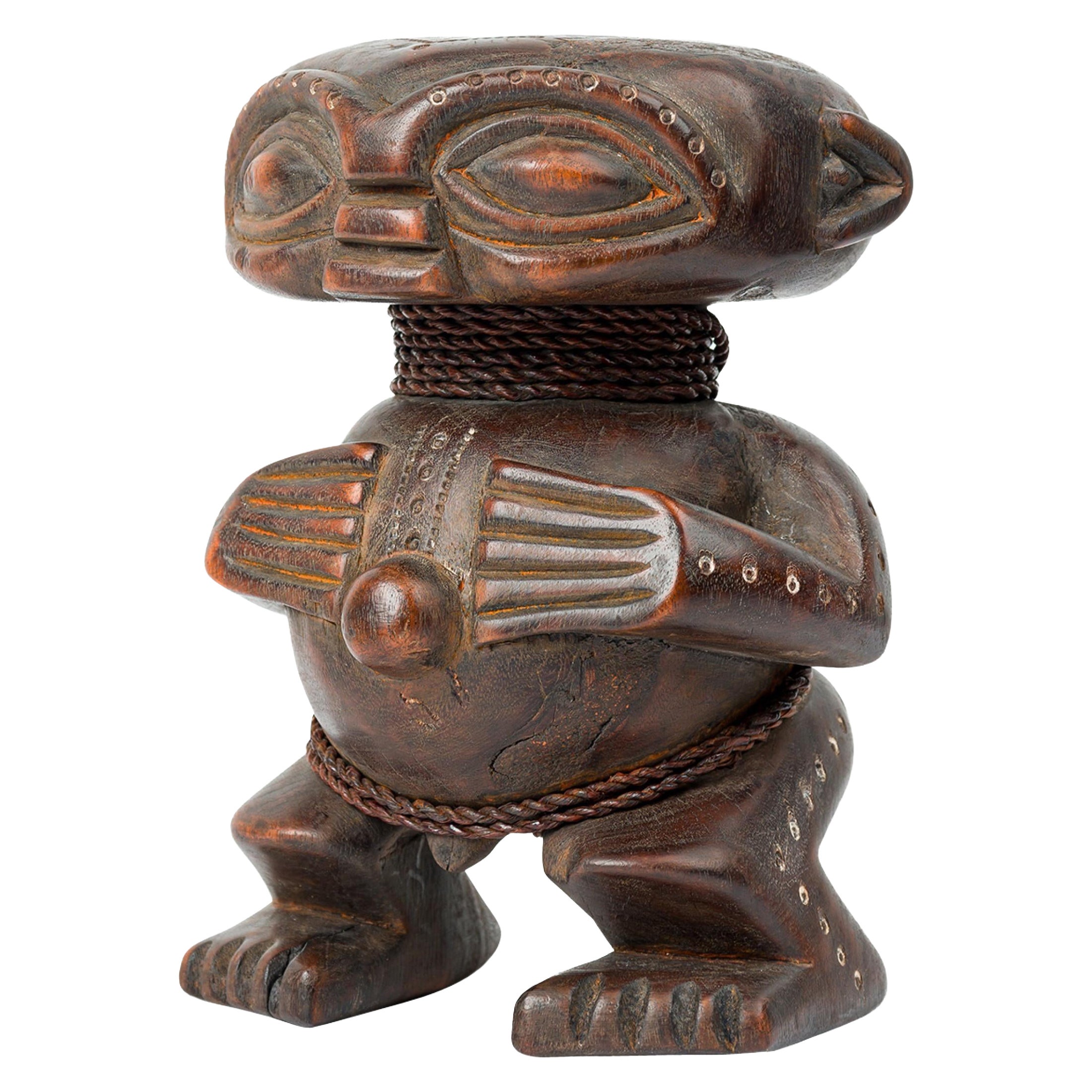 African Cameroon Contemporary Carved Wood Pygmy Squatting Figure For Sale