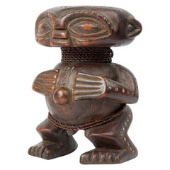 African Cameroon Contemporary Carved Wood Pygmy Squatting Figure
