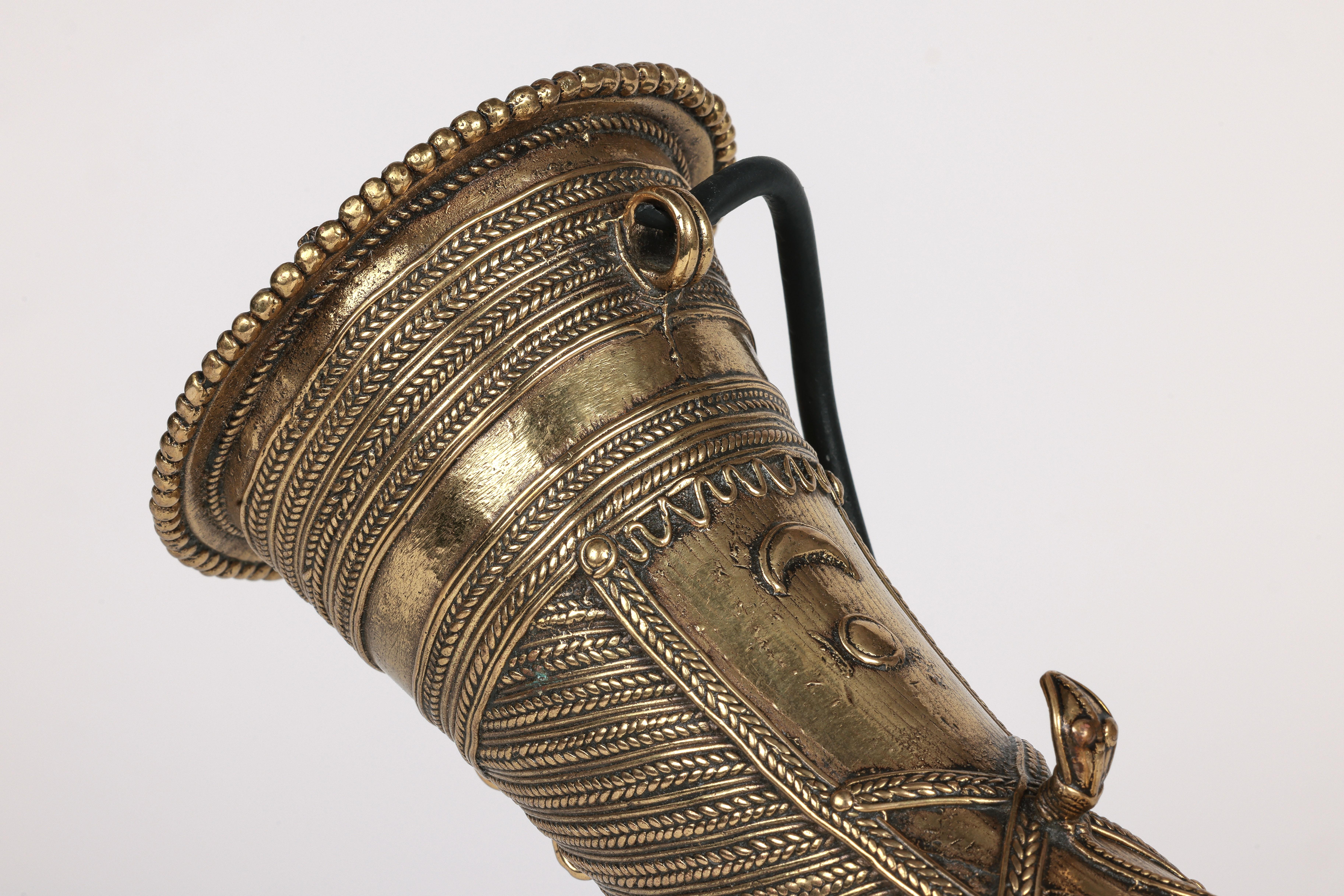 Tribal African Cameroon Lost Wax Brass Hunting Horn
