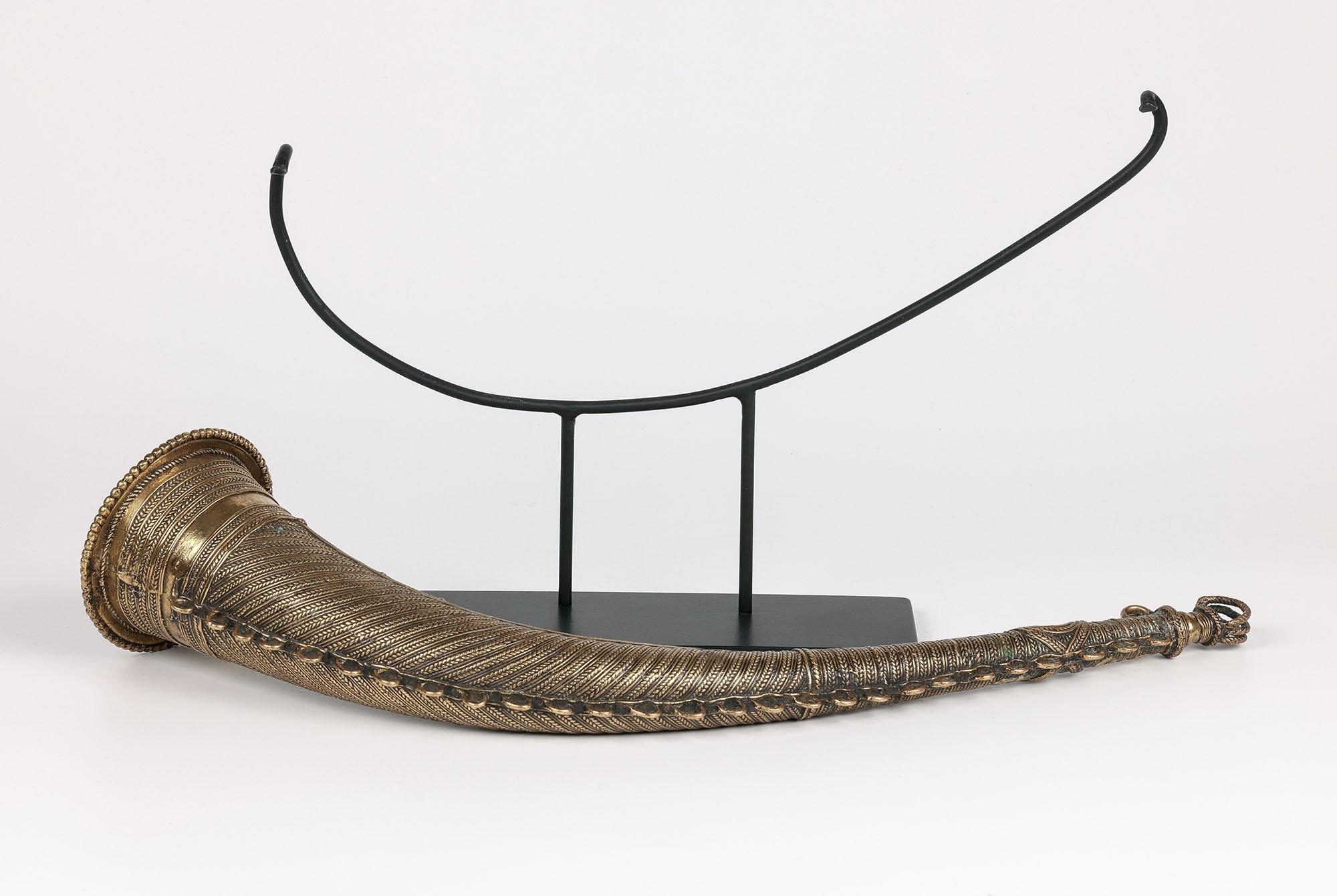 Early 20th Century African Cameroon Lost Wax Brass Hunting Horn