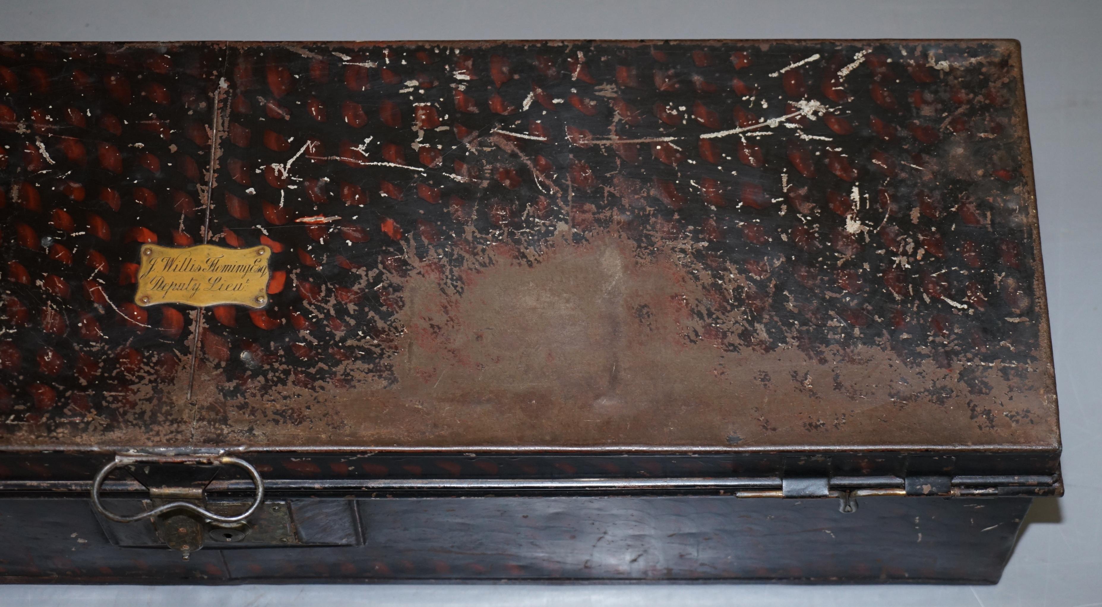 Hand-Crafted African Campaign Military Metal Chest Luggage J Willis Fleming Esq Deputy Lieut For Sale