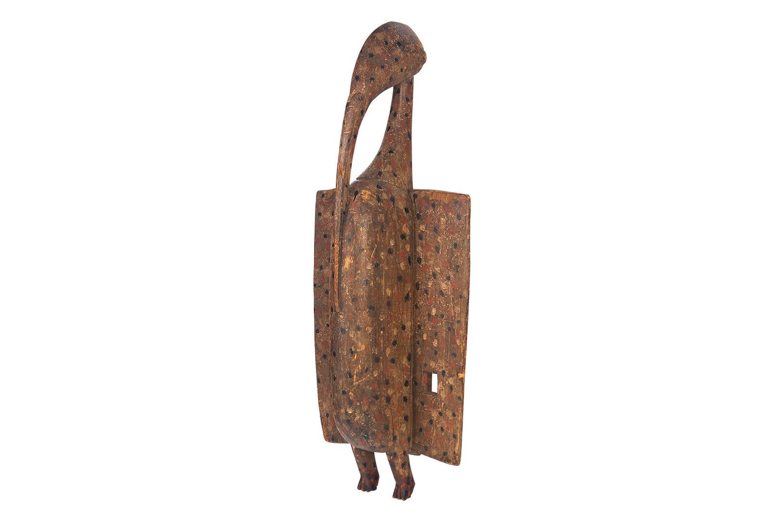 Wood African Carved and Painted Bird Shield For Sale